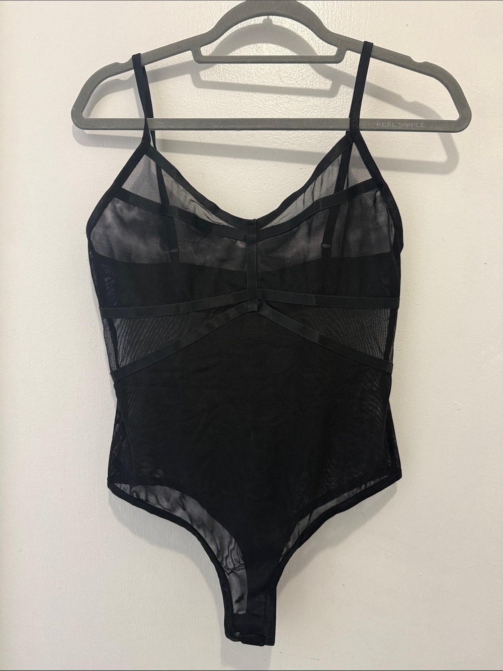 BCBG MaxAzria Sheer Black Mesh Bodysuit